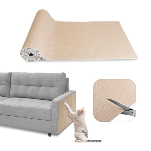SDLDEER Kratzmatte Katzen, 40cm x 200cm Selbstklebend Kratzmatte Katze Sofa, DIY Trimmbarer Kratzbretter Katze Wand, Kratzteppich Katze Kratzschutz für Schützt Möbel (Khaki) von SDLDEER