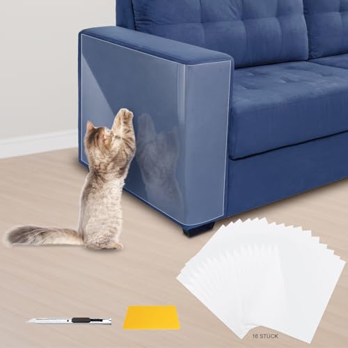 SDLDEER Kratzfolie Katzen Selbstklebend, 16 Stück Kratzschutz Sofa Katze Transparent Kratzschutzfolie (43cm x 30.5cm), Kratzschutz Katze für Möbel Couch Tür Wand Schutz von SDLDEER