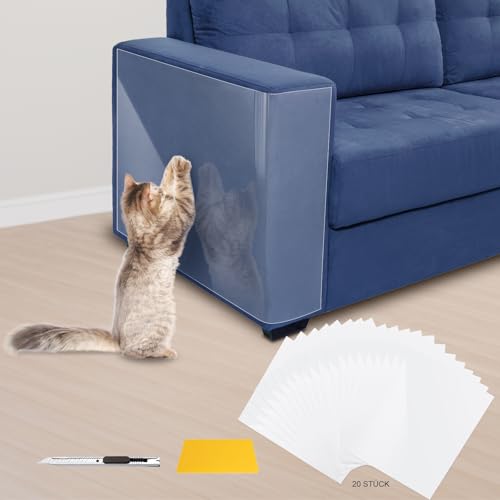 SDLDEER Kratzfolie Katzen Selbstklebend, 20 Stück Kratzschutz Sofa Katze Transparent Kratzschutzfolie (43cm x 30.5cm), Kratzschutz Katze für Möbel Couch Tür Wand Schutz von SDLDEER