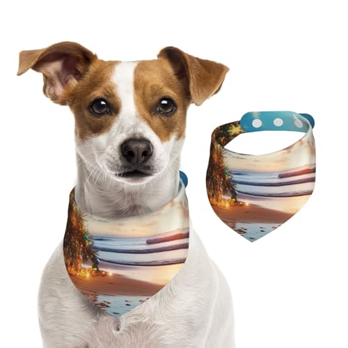 Hundehalstuch, Motiv: Weihnachtsbaum am Strand, Haustier-Schal, verstellbar, waschbar, doppelseitig, Haustier-Halstuch, Baumwolle, Dreieck-Lätzchen, Hunde-Schals, Katzen, Schals für Welpen, Kostüm von SDTYKHJ
