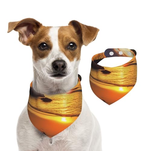 Hundehalstuch, Motiv: tropischer Strand, Küste, Sonnenuntergang, Haustier-Schal, verstellbar, waschbar, doppelseitig, Haustier-Halstuch, Baumwolle, Dreieck-Lätzchen, Hunde-Schals, Katzenschals für von SDTYKHJ
