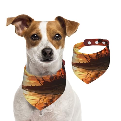 Hundehalstuch, Palme, Sonnenuntergang, Haustier-Schal, verstellbar, waschbar, doppelseitig, Haustier-Halstuch, Baumwolle, Dreieck-Lätzchen, Hundeschals, Katzenschals für Welpen, Kostüm-Zubehör, Größe von SDTYKHJ