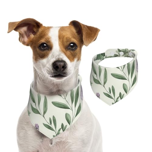 Hundehalstuch, grüne Blume, Kräuter, Salbeiblätter, Haustier-Schal, verstellbar, waschbar, doppelseitig, Haustier-Halstuch, Baumwolle, Dreieck-Lätzchen, Hundeschals, Katzenschals für Welpen von SDTYKHJ