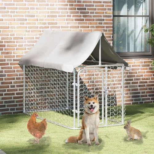 Outdoor-Hundezwinger mit Wasserdichtes Dach, Haustierzaun zum Spielen, Trainieren und Austoben, Robust und langlebig, 200 x 100 x 150 cm Silbern Verzinkter Stahl von SDWEHO7