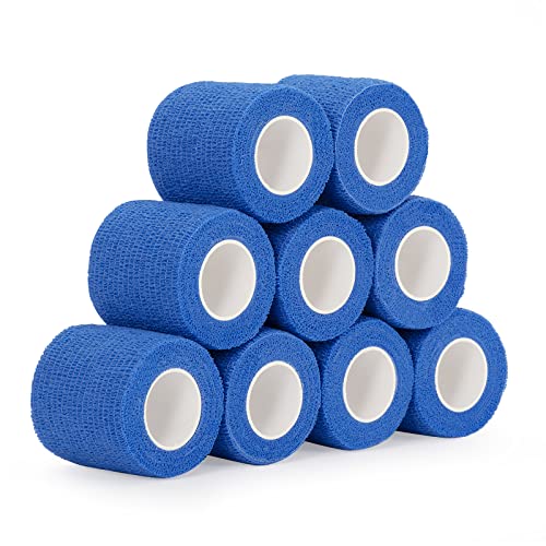 9 Roll Selbstklebender Verband 5cm x 4,5m Haftbandage Selbsthaftende Bandage Pet Vet Wrap für Katze, Hund, Pferd Kohäsive Bandage Elastische Binde für Handgelenke Cohesive Pflasterverband (Blau) von SEADESKY