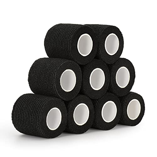 9 Roll Selbstklebender Verband 5cm x 4,5m Haftbandage Selbsthaftende Bandage Pet Vet Wrap für Katze, Hund, Pferd Kohäsive Bandage Elastische Binde für Handgelenke Cohesive Pflasterverband (Schwarz) von SEADESKY