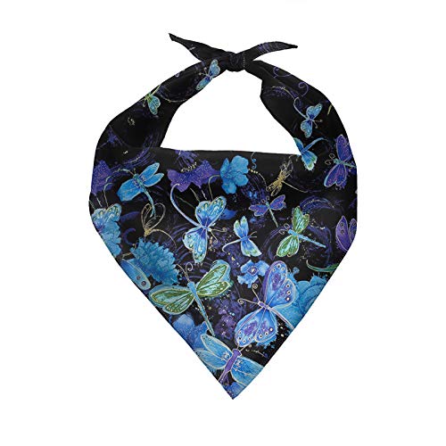 SEANATIVE Dreieckstuch für Hunde mit blauem Schmetterlings- und Libellen-Motiv, atmungsaktiv, verstellbar von SEANATIVE