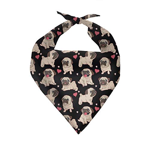 SEANATIVE Niedliches Cartoon-Mops-Hunde-Design, schwarzes Haustier-Halstuch für Hunde und Katzen, waschbares Halstuch, verstellbarer Schal, Hunde-Lätzchen von SEANATIVE