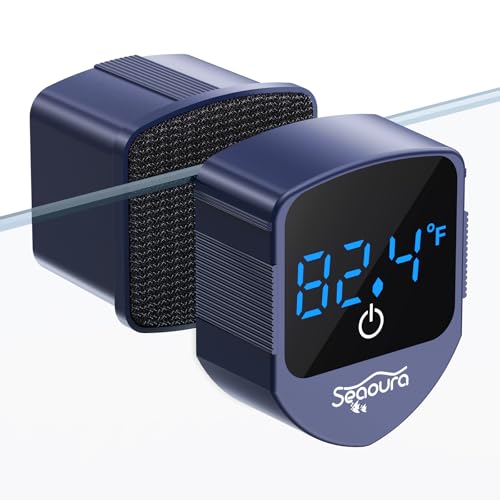 SEAOURA Magnetischer Reiniger für Aquarien mit Thermometer, Mini-Magnetbürste für Aquarien, nur für Glasbehälter, kleine Magnete, schwimmendes Reinigungswerkzeug, Algenschaber (blau) von SEAOURA