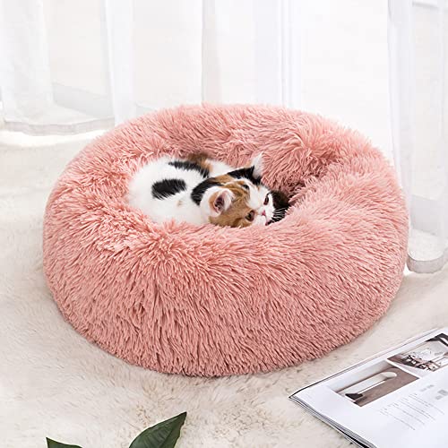 Donut-Katzenbett für drinnen und draußen, Plüsch-Hundebett für kleine, mittelgroße Haustiere, selbstwärmendes, rundes Welpensofa, Kunstfell, rutschfeste Unterseite, verbessert das Schlafbett von SEDOXX