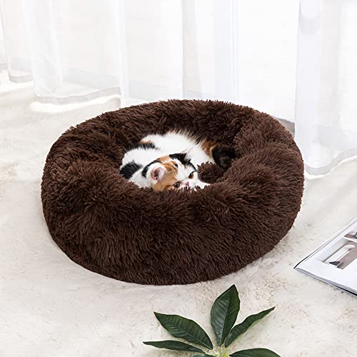 Donut-Katzenbett für drinnen und draußen, Plüsch-Hundebett für kleine, mittelgroße Haustiere, selbstwärmendes, rundes Welpensofa, Kunstfell, rutschfeste Unterseite, verbessert das Schlafbett von SEDOXX