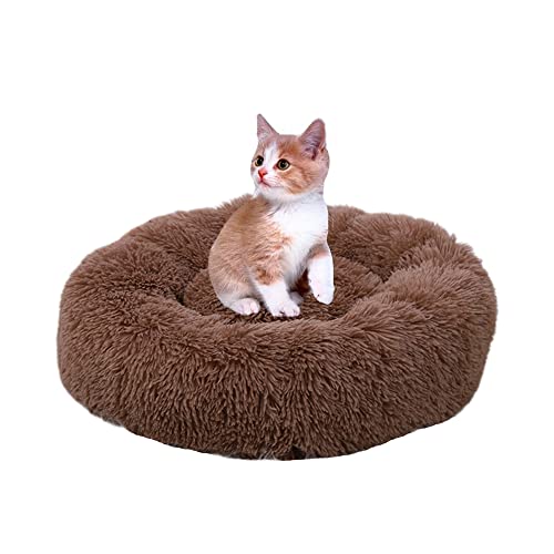 SEDOXX Angst Hunde- und Katzenbett Donut-Kätzchenbett für mittelgroße und kleine Katzen, flauschiges Katzenbett, weiches Plüschkissen, waschbares Haustierbett, beruhigendes Haustiernest, 70 cm, Kaffee von SEDOXX