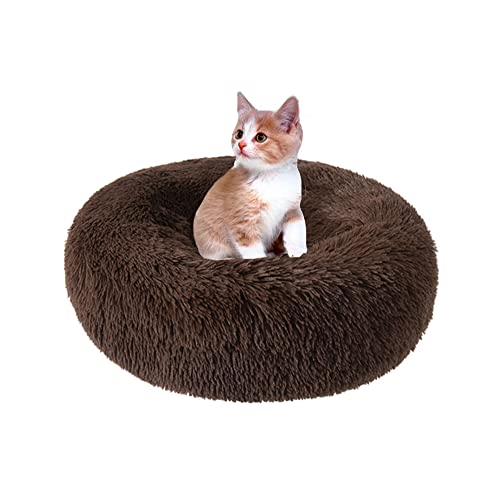 SEDOXX Angst Hunde- und Katzenbett Donut-Kätzchenbett für mittelgroße und kleine Katzen, flauschiges Katzenbett, weiches Plüschkissen, waschbares Haustierbett, beruhigendes Haustiernest, 80 cm, Braun von SEDOXX