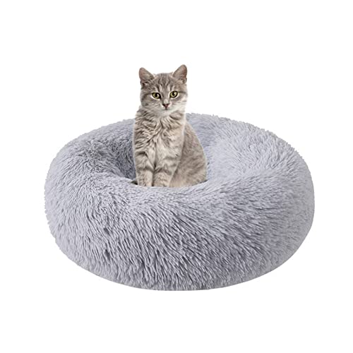 SEDOXX Dickes Katzenbett Donut Kitty Bett Rundes Haustierbett Plüsch Kuscheltier Zwinger Welpe Sofa Katzennest Flauschig Mittlere Kleine Hunde für Indoor Katzen Verbesserung des Schlafes, 70 cm, Grau von SEDOXX