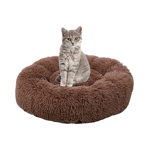 SEDOXX Dickes Katzenbett Donut Kitty Bett Rundes Haustierbett Plüsch Kuscheltier Zwinger Welpe Sofa Katzennest Flauschig Mittlere Kleine Hunde für Indoor Katzen Verbesserung des Schlafes,50 cm,Kaffee von SEDOXX