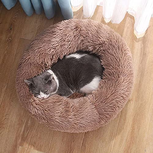 SEDOXX Donut Haustierbett Runde Hundebetten Katzenbett Flauschiges Bett für Indoor Katzen Schlafbett Kätzchen Welpe Plüsch Weich Warm Haustier Nest Kissen Mittlere Große Hunde, 120 cm, Khaki von SEDOXX