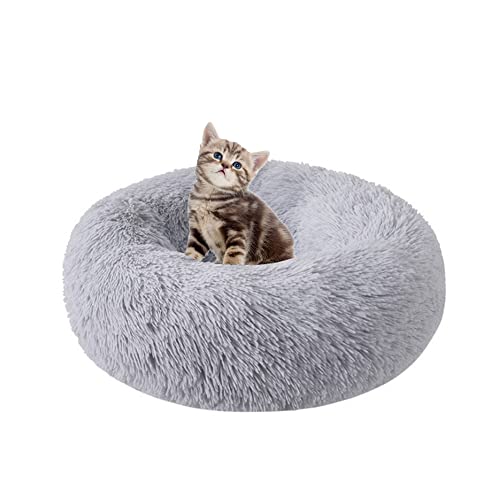 SEDOXX Donut-Katzenbett, Anti-Angst, Haustierbett, Kunstfell, beruhigendes Bett, weiches Haustierkissen, selbstwärmend für kleine/mittlere/große Hunde, Katzen, Kuschelbett, 130 cm, Grau von SEDOXX