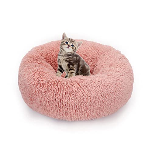 SEDOXX Donut-Katzenbett, Anti-Angst, Haustierbett, Kunstfell, beruhigendes Bett, weiches Haustierkissen, selbstwärmend für kleine/mittlere/große Hunde, Katzen, Kuschelbett, 130 cm, Rosa von SEDOXX
