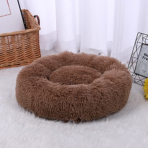 SEDOXX Flauschiges Katzenbett für drinnen und draußen, Donut-Hundebett, warmes Schlafbett, beruhigendes Kätzchenbetten, rundes Welpenkissen, weich, waschbar, kuschelig, weiches Nest, 130 cm, Khaki von SEDOXX