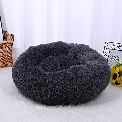 SEDOXX Flauschiges Katzenbett für drinnen und draußen, Donut-Hundebett, warmes Schlafbett, beruhigendes Kätzchenbetten, rundes Welpenkissen, weich, waschbar, kuschelig, weiches Nest, 50 cm, Dunkelgrau von SEDOXX