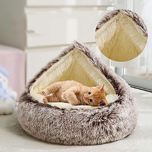 SEDOXX Haustierhöhle Bett Katzensofa Halbgeschlossen Katzenhaus Haustiernest für Kätzchen Welpen 2-in-1 Bett Katzenkissen Bett Indoor Katze Schlafbett Plüschzelt gemütlich, Plüsch, 35 cm, Kaffee von SEDOXX