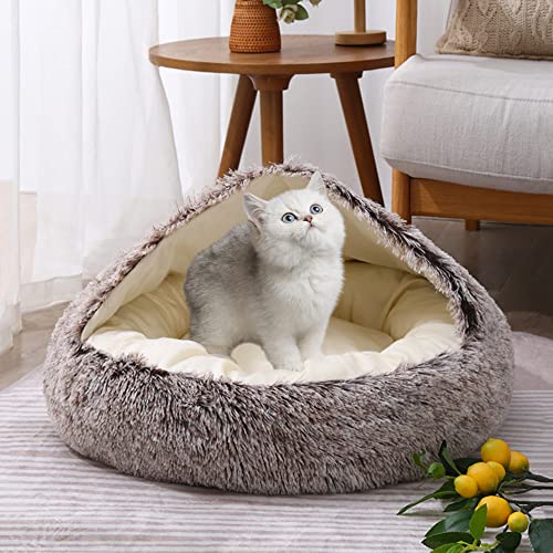 SEDOXX Haustierhöhle Bett Katzensofa Halbgeschlossen Katzenhaus Haustiernest für Kätzchen Welpen 2-in-1 Bett Katzenkissen Bett Indoor Katze Schlafbett Plüschzelt gemütlich, Samt, 60 cm, Kaffee von SEDOXX