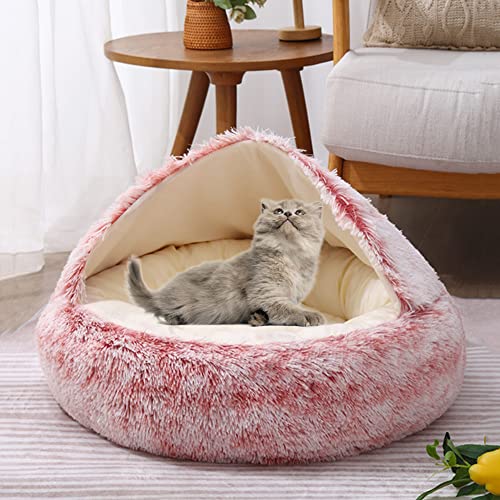 SEDOXX Haustierhöhle Bett Katzensofa Halbgeschlossen Katzenhaus Haustiernest für Kätzchen Welpen 2-in-1 Bett Katzenkissen Bett Indoor Katzen Schlafbett Plüschzelt gemütlich, Samt, 65 cm, Rosa von SEDOXX