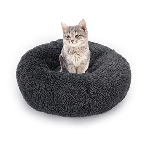 SEDOXX Haustiersofa, Katzenbett für drinnen und draußen, Katzen, Plüsch, Haustierbett, rutschfest, Donut-Kätzchenbett, Welpenbett, Hundebett, warm, weich, flauschig, 70 cm, Dunkelgrau von SEDOXX