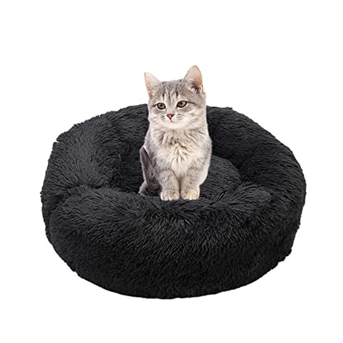 SEDOXX Haustiersofa Katzenbett für drinnen Katzen kleine Katzen Plüsch Haustierbett Anti-Rutsch Donut Kitty Bett Welpenbett Hundekissen Warm Hundebett Weich Flauschig, 40 cm, Schwarz von SEDOXX