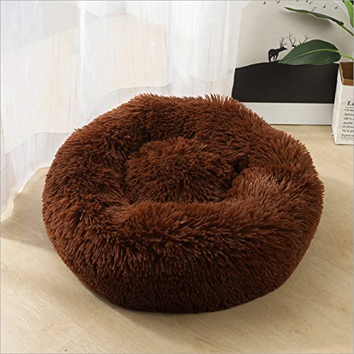 SEDOXX Katzenbett Kleines Haustierbett Plüsch Katzennest Bett Warm Schlafen Rundes Donut Hundebett Welpensofa für Indoor Katzen Mittel Flauschiges Kissen Verbesserter Schlaf Weich, 50 cm, Braun von SEDOXX