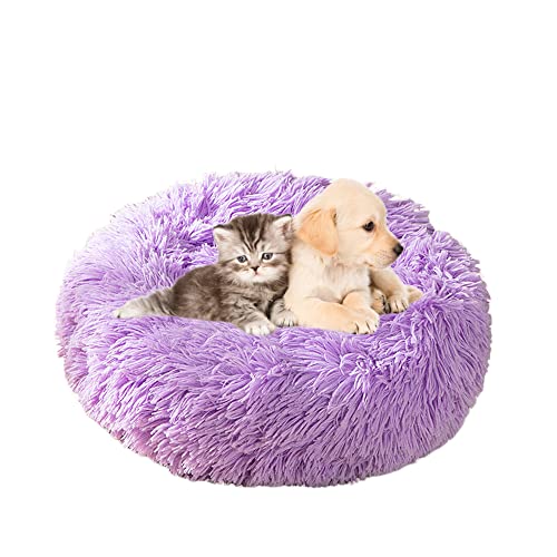 SEDOXX Rundes Hundebett Katzenbett Donut Haustierbett für drinnen Katzen Schlafbett Plüsch Flauschiges Bett Weich Warm Kätzchen Welpe Kissen Mittlere Große Hunde Haustiernest, 120 cm, Violett von SEDOXX