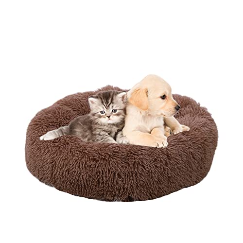 SEDOXX Rundes Hundebett Katzenbett Donut Haustierbett für drinnen Katzen Schlafbett Plüsch Flauschiges Bett Weiches Warm Kätzchen Welpe Kissen Mittlere Große Hunde Haustiernest 120 cm, Kaffee von SEDOXX