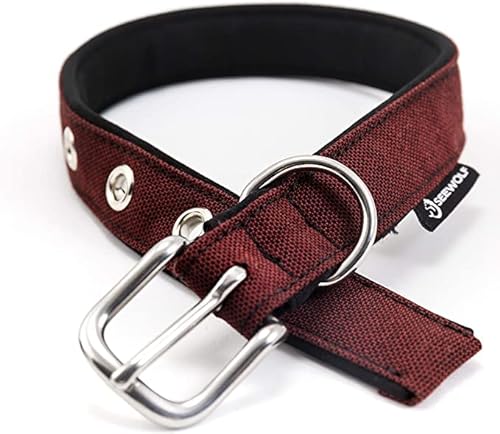 SEEWOLF - Handgefertigtes Hundehalsband aus schützendem Neopren und hochwertigen Persenningstoffen, mit rostfreier Edelstahlschnalle. (Knurrhahn (Rot), 18,5 cm - 20,5 cm (27 cm lang)) von SEEWOLF
