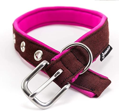 SEEWOLF - Handgefertigtes Hundehalsband aus schützendem Neopren und hochwertigen Persenningstoffen, mit rostfreier Edelstahlschnalle. (Red Snapper (Rosa), 18,5 cm - 20,5 cm (27 cm lang)) von SEEWOLF