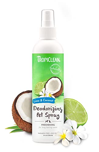 TropiClean Desodorierendes Haustierspray für Hunde und Katzen - Lang anhaltender Duft - Paraben- und farbstofffrei - Limette und Kokosnuss, 236 ml von Tropiclean