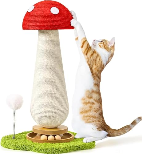 Pilz-Katzenkratzer mit interaktiver Kugelbahn, Federball, Katzenspielzeug Pilz-Katzenkratzer mit interaktiver Kugelbahn, Federball, Katzenspielzeug von SEILETOO