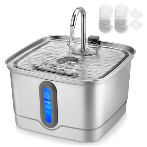 SEIRMEP Edelstahl Katze Wasserbrunnen, 2,863.3 g/3L Automatischer Haustier Wasserbrunnen, Hund Wasserbrunnen mit Ersatzfiltern für Katzen, kleine Hunde (2 Filter und 2 Schwämme) von SEIRMEP