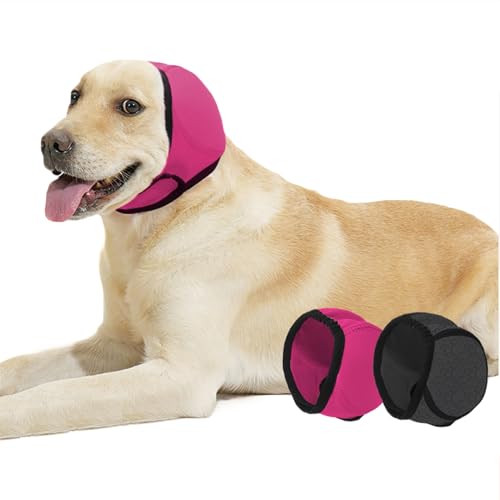 SEIS Beruhigende Hundeohrenabdeckung, Schwimmen, wasserdichte Haustier-Ohrkappen, große Hunde-Duschhaube zum Gehörschutz für Badewanne und Fellpflege (Rosa, M (Kopfumfang 35,6 - 48,3 cm) von SEIS