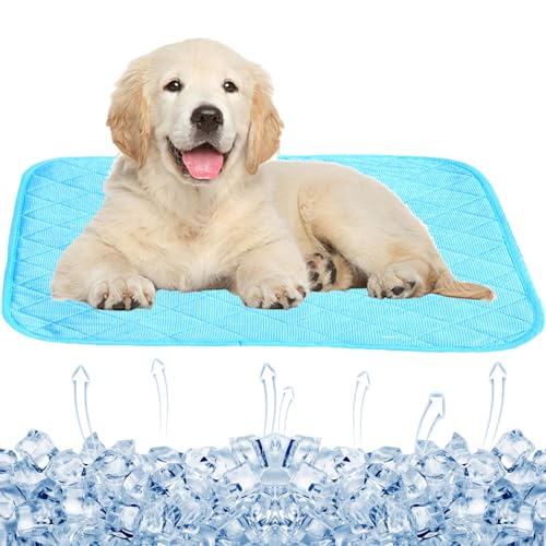 SEIS Eismatte für Hunde, Eisseide, Katzen, Zwinger, Haustier-Kühlkissen, Sommer, kühlende Bambusmatte, atmungsaktives Pad (Solid Blue, M von SEIS