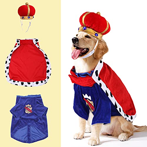 SEIS Halloween-Kostüm für Hunde, König mit Krone, 3-teilig, für Herbst und Winter, Kleidung für Katzen, mit Kapuze, französische Bulldogge, Chihuahua (Brustumfang 55 cm) von SEIS
