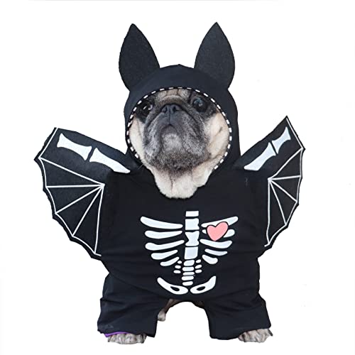 SEIS Hunde-Fledermaus-Kostüm mit Flügeln, lustiger Halloween-Haustier-Kapuzenpullover, Winterkatzenbekleidung, Skelett, Welpen, stehende Kleidung für Katzen, kleine, mittelgroße Hunde, Französische von SEIS