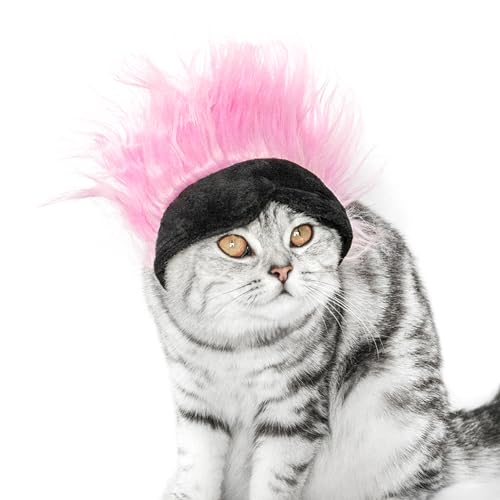 SEIS Katzenperücken-Kostüm, beruhigende Kappe, Augenmaske, lustige Haustier-Kopfbedeckung, Rock, Cosplay, Kätzchen, Angstmaske für die Fellpflege (Rosa) von SEIS
