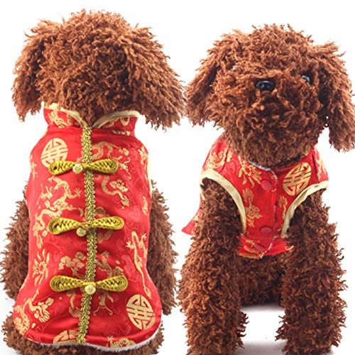 SEIS Neujahrs-Hundeknoten-Kostüm, Katze, Cheongsam, Winter, Haustierkleidung, Weste der Tang-Dynastie, Weihnachtsmantel für Katzen, Teddy, Bichon, kleine, mittelgroße Hunde (M (Brustumfang 50 cm)) von SEIS