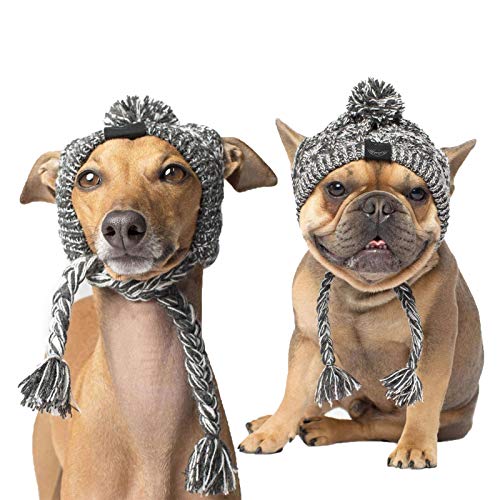 SEIS Strickmütze für Hunde mit Puffball, warme Haustierkappe, modisch, grau, für kleine, mittelgroße und große Hunde (Größe M (Kopf 41–51 cm)) von SEIS