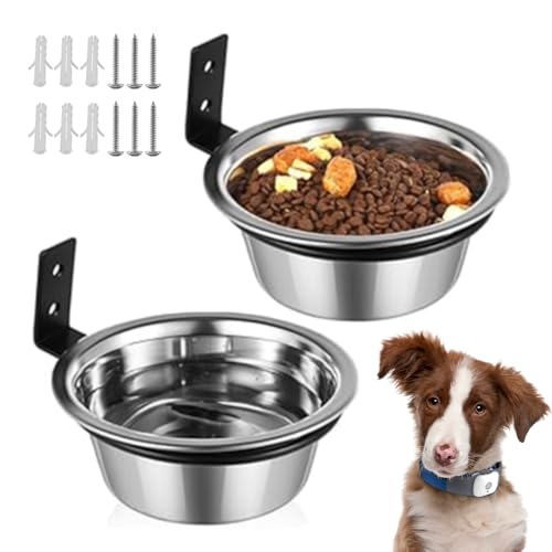 Edelstahl Hundenapf mit Wandmontage Halter, erhöhte Haustiernapf Futter- und Wassertränke für Haustiere Katze, Groß [2er Pack] von SEIWEI