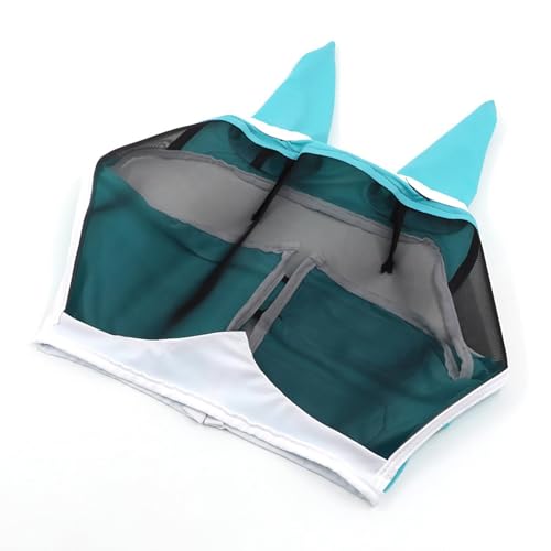 Sommer-Mückenschutz-Gesichtsmaske für Pferde mit Ohren, atmungsaktives Mesh, verstellbare Fliegenmaske für Ranches und Pferdefarmen(Blau-Weis,M) von SEIWEI