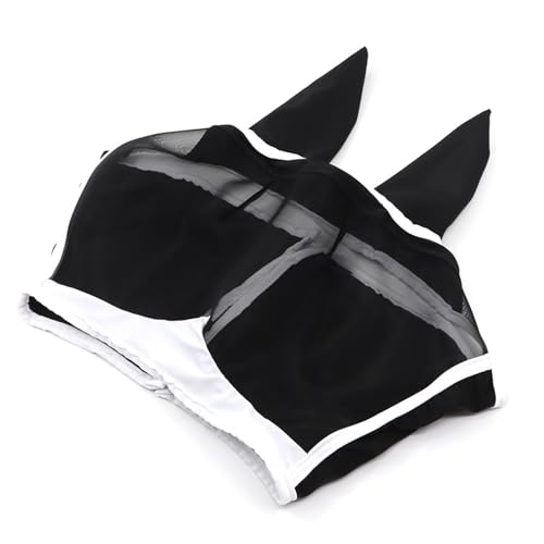 Sommer-Mückenschutz-Gesichtsmaske für Pferde mit Ohren, atmungsaktives Mesh, verstellbare Fliegenmaske für Ranches und Pferdefarmen(Schwarz-Weiss,M) von SEIWEI