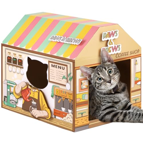 SEKAM Katzenhaus aus Karton mit Kratzer/Katzenminze (41,5 x 30,5 x 38,1 cm) – Kitty Coffee Shop für drinnen und draußen, Spielhaus und Heimdekoration, Kratzspielzeug für Geburtstag, Versteck für Hasen SEKAM Katzenhaus aus Karton mit Kratzer/Katzenminze (41,5 x 30,5 x 38,1 cm) – Kitty Coffee Shop für drinnen und draußen, Spielhaus und Heimdekoration, Kratzspielzeug für Geburtstag, Versteck für Hasen von SEKAM