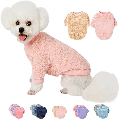 Hundepullover, Kleidung für kleine Hunde, Junge oder Mädchen, Katze, Welpen, Mantel, Sweatshirts, weich, warm, flauschig, Winterjacke, Bekleidung (Engelsrosa, Beige, XX-Small) von SEKUMDAN