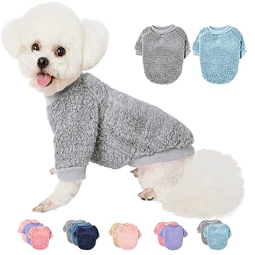 Hundepullover, Kleidung für kleine Hunde, Junge oder Mädchen, Katze, Welpen, Mantel, Sweatshirts, weich, warm, flauschig, Winterjacke, Bekleidung (Grau, Hellblau, Größe XS) von SEKUMDAN